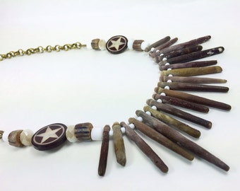 Sea urchin spike statement necklace with vintage African trading beads, cool star discs, and glass crystals MADE TO ORDER