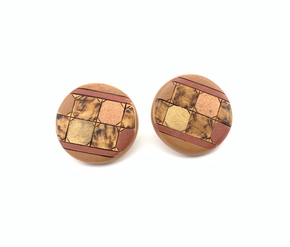 Vintage cork and leather post earrings - image 1