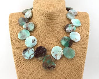 Necklace- Mint green chrysoprase flat discs statement piece MADE TO ORDER