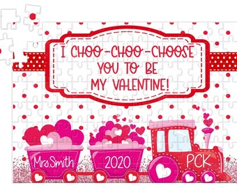 Personalized Valentine Puzzle, Teacher Gift, Train Design