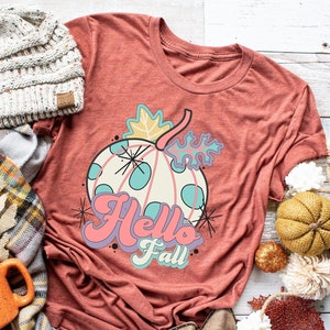 Hello fall, Fall shirt, pumpkin shirt, retro fall tee, fall yall, pumpkin spice, womens tee, fall tee, autumn shirt, pumpkin spice, tshirt