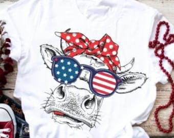 Cow shirt, cow lover, farm tee, Fourth of July shirt, flag shirt, love America tee, USA shirt, memorial day, red white and blue, Cows, rwb