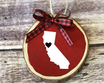 State Christmas ornament, California ornament, Texas decor, texas love, wood ornament, natural decor, rustic christmas, buffalo plaid, NY