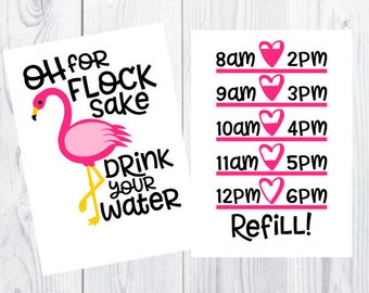 Water bottle decal, Flamingo decal, fitness tracker, water intake tracker, fitness decal, oh for flock sake, drink your water, exercise