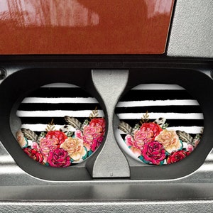Floral car coasters, Striped car coasters, girly car coaster, car coasters, car accessories, rubber coaster,  gift for car lover, set of 2