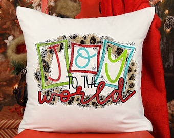 Christmas pillow, decorative pillow, joy to the world, holiday decor,  holiday pillow, couch pillow, 16x16 pillow, pillowcase, pillow cover