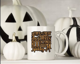 Halloween mug, spooky coffee cup, fall coffee cup, funny cup, October 31, coffee gift, coffee lover, fall mug, pumpkin coffee, tea cup