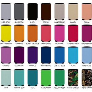 Pode incluir: Uma variedade de cores de coolers de latas, incluindo cinza claro, metal cinza, preto, marrom, arenito, camelo, coral, amarelo claro, laranja, laranja queimado, tangerina, rosa quente, vermelho cereja, framboesa, orqu&iacute;dea, berinjela, roxo, azul marinho, azul cobalto, &aacute;gua, azul claro, menta, ovo de robin, azul esverdeado, margarita, verde kelly, verde camuflado e camuflado real.