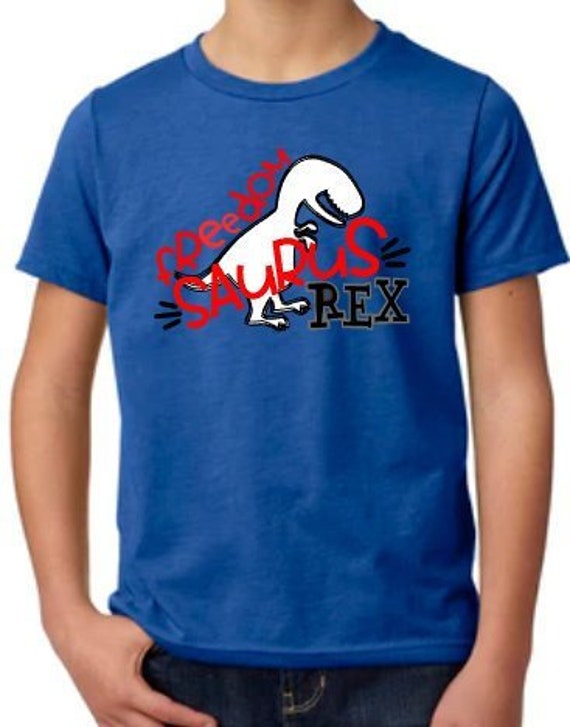 4th of July Boy/'s Grey Short Sleeve T-Shirt Red White Blue Dino Dinosaur