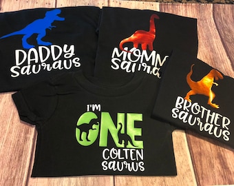 Dinosaur first birthday shirt, first birthday outfit, matching family shirts, personalized birthday tee, trex tshirt, dinosaur party,