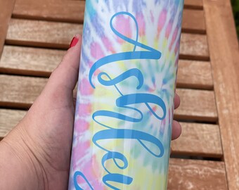 Tie dye tumbler, personalized tumbler, 20 oz tumbler, monogrammed cup, personalized drink ware, pastel, tie dye, name tulip, gift for her,