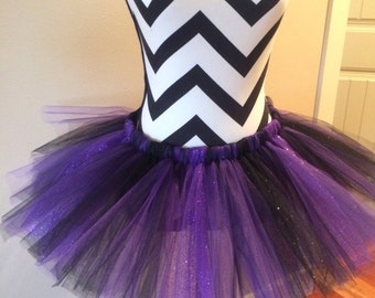 Sparkle Halloween Tutu, Purple and Black Glitter Tulle, Adult Costume