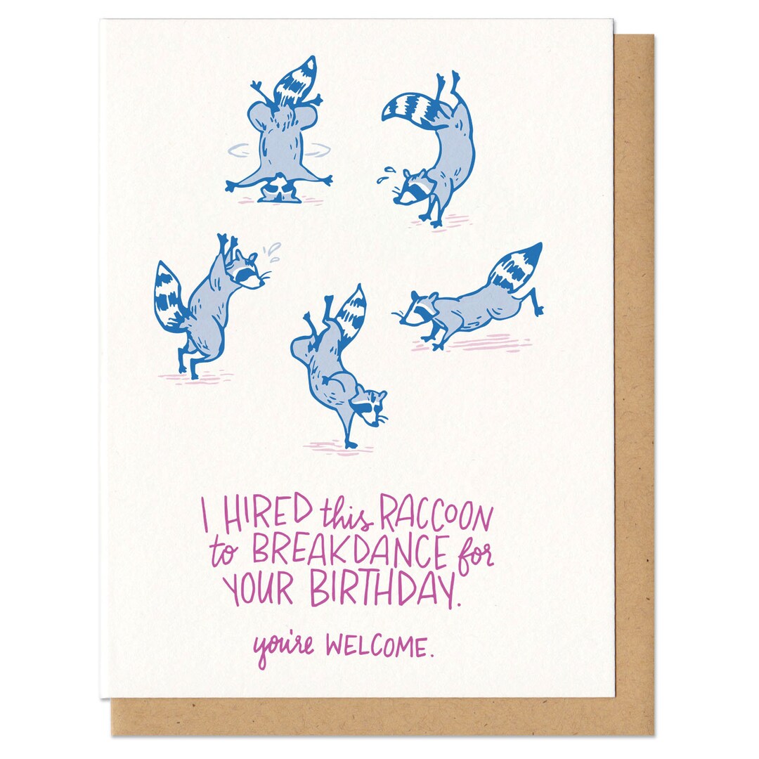 Breakdancing Raccoon Birthday Greeting Card - Etsy