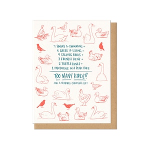 Too Many Birds Christmas Gift Greeting Card