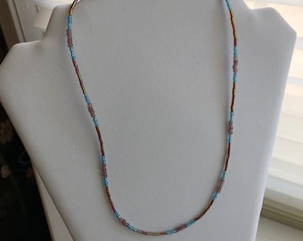 Purple and Light Blue Beaded Necklace