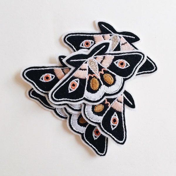 Hand Embroidered Patch, Black Moth. Wool Blend Felt Sew On Patch, Badge, Accessory, Charm. Gift Idea. Butterfly, Wings. Made to Order~ 3.25"