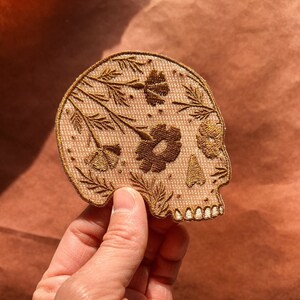 Calavera Floral Skull Patch, Iron-On Patch, 3 Embroidered Accessory, Blush, Desert Poppy, Skeleton, Wildflower, Dia de los Muertos, Gift image 2