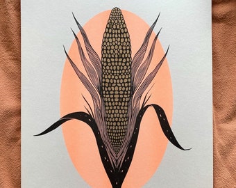 Maíz Art Print 11" x 14" Riso Print, Second Edition, Risograph Art Print, Printmaking, Textural Artwork, Maize, Corn, Mexican Art, Gift Idea