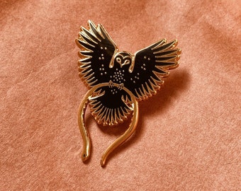 Owl Enamel Pin, 1.4" x 1.75" Hard Enamel Pin. Gold Finish. Black Enamel. Nocturnal Desert Animal, Snake, Bird Gift Idea