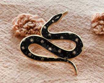 Cosmic Snake Enamel Pin, 1.5" Hard Enamel Pin. Gold Finish. Desert Animal, Serpent, Stars, Constellation Astrology Gift Idea. Gift for Her.