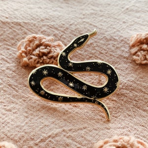 Cosmic Snake Enamel Pin, 1.5" Hard Enamel Pin. Gold Finish. Desert Animal, Serpent, Stars, Constellation Astrology Gift Idea. Gift for Her.