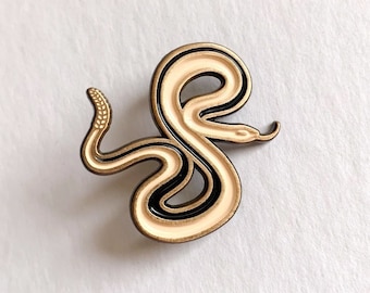 Rattlesnake Soft Enamel Pin, 1.25" Antique Gold Finish. Snake Lapel Pin. Sand & Black Soft Enamel, Gift Idea. Gift for Her