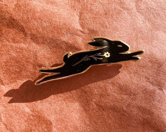 Poppy Rabbit Enamel Pin, 1.9" Hard Enamel Pin. Gold Finish. Desert Animal, Bunny, Flower, Cactus Jewelry Gift Idea, Stocking Stuffer