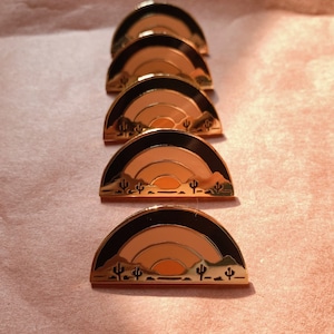 Sundown Enamel Pin, 1.5&quot; Hard Enamel Pin in Gold Finish. Desert, Southwest, Rainbow, Cactus Pin, Gift Idea. Gift for Her. Stocking Stuffers