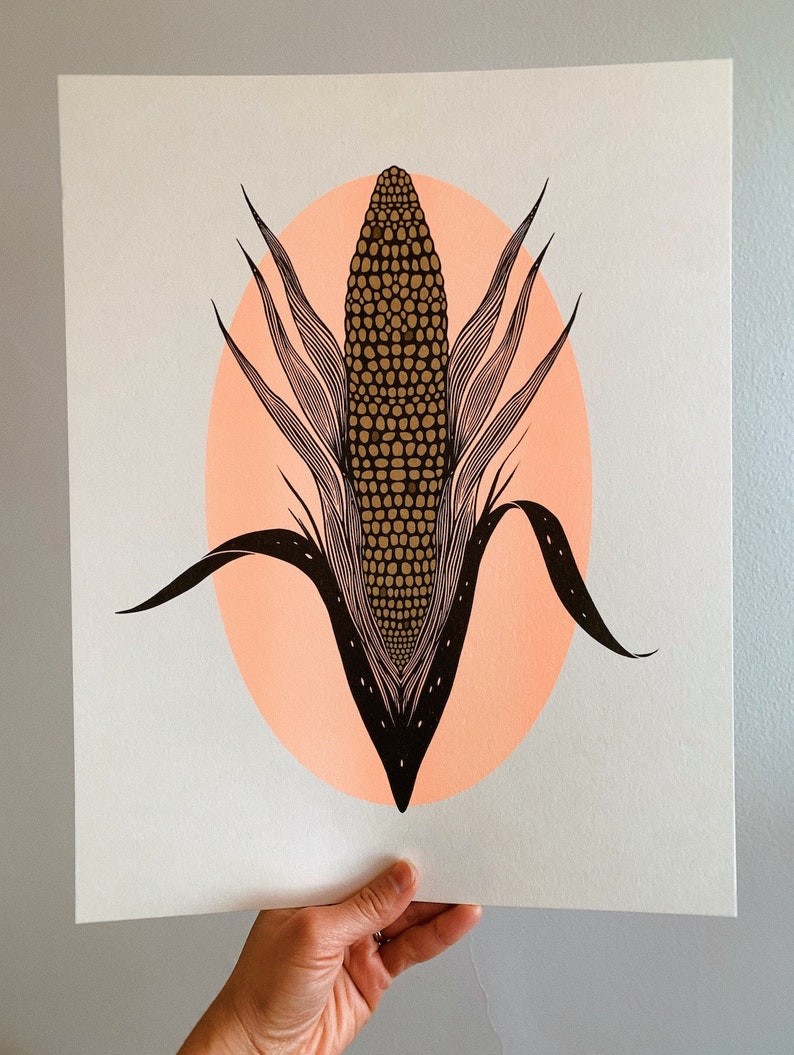 Maíz Art Print 11 x 14 Riso Print, Second Edition, Risograph Art Print, Printmaking, Textural Artwork, Maize, Corn, Mexican Art, Gift Idea image 5