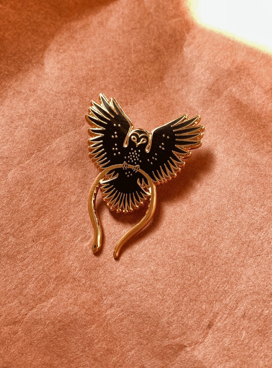 Owl Enamel Pin, 1.4" x 1.75" Hard Enamel Pin. Gold Finish. Black Enamel. Nocturnal Desert 