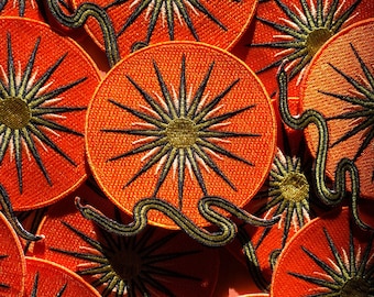 Sun Snake Patch, Iron-On Patch, 3.5" Accessory. Serpent Patch, Western, Desert Inspired Sunset, Southwest Cactus, Gift Idea, Cowgirl, Orange