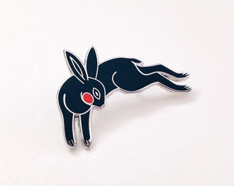 SECONDS SALE - Slightly Imperfect Sale Pin - Black Rabbit Enamel Pin, 1.5" Hard Enamel. Silver Finish