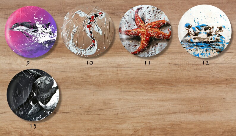 AQUATIC animal badges 37mm or 56mmpin/'sanimalDolphinwhaleOrcaseahorseturtlesharkpaintart