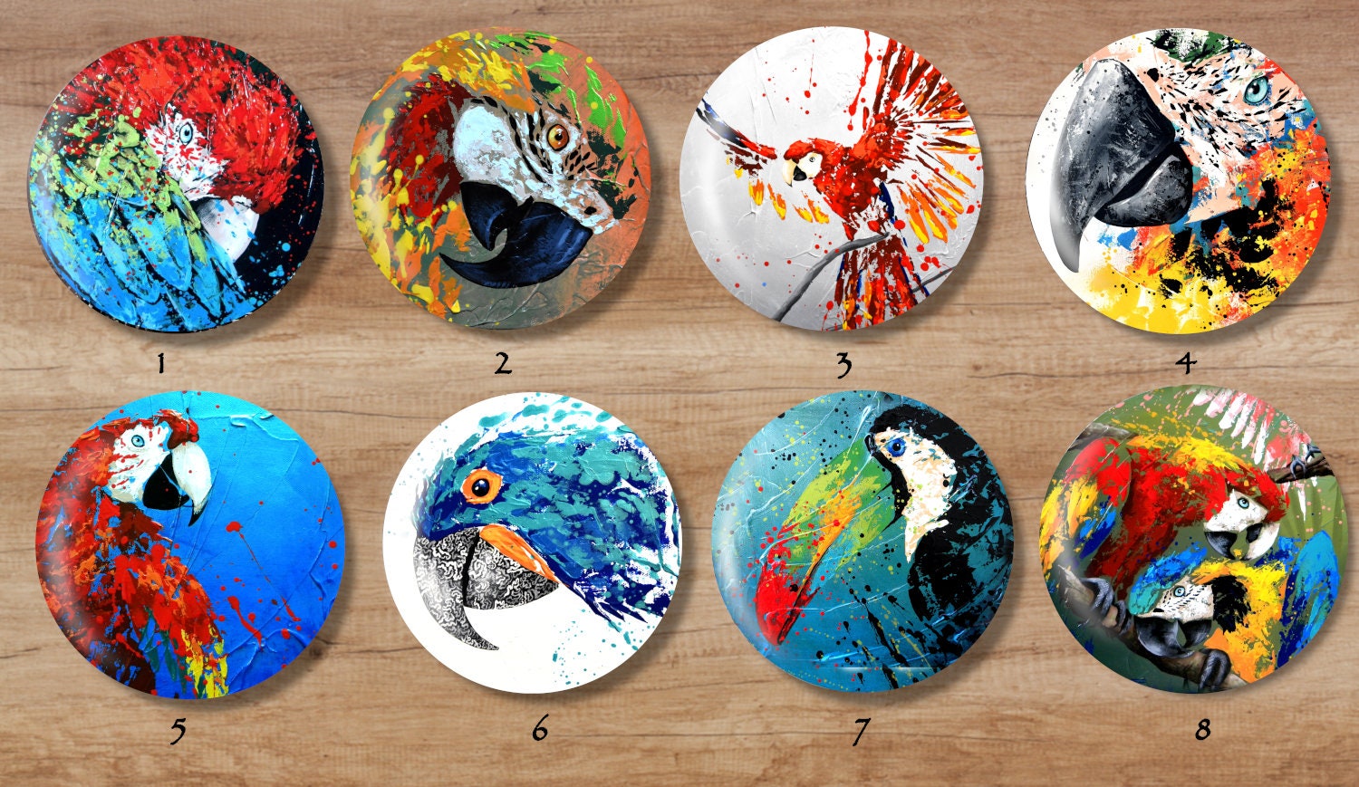 Magnets Perroquets et Toucans // Animal Aimant Idée Cadeau Déco Décoration Peinture Oiseaux Colorés 