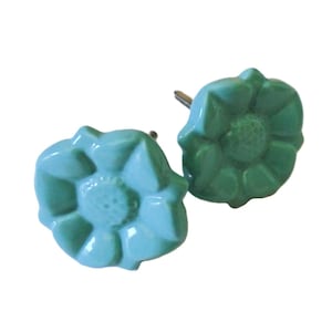Decorative Ceramic Flower Knob, Turquoise Sunflower Knob, Drawer Knob