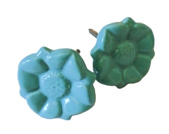 Turquoise Ceramic Flower Knob: Decorative Drawer Pull