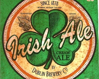 Four (4) Irish Ale Paper Luncheon Napkins for Decoupage and Paper Crafts