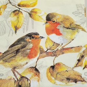 Four (4) Luncheon Napkins for Decoupage and Paper Crafts, Birds