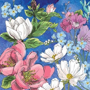 Four (4) Paper Cocktail Napkins for Decoupage and Paper Crafts, Magnolia Flowers-MDW