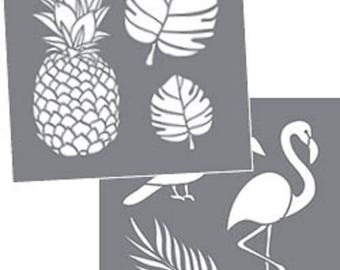 Americana Decor, Tropical, Pineapple, Birds, 8" x 8", 2 Stencils Per Package, Reusable Stencils