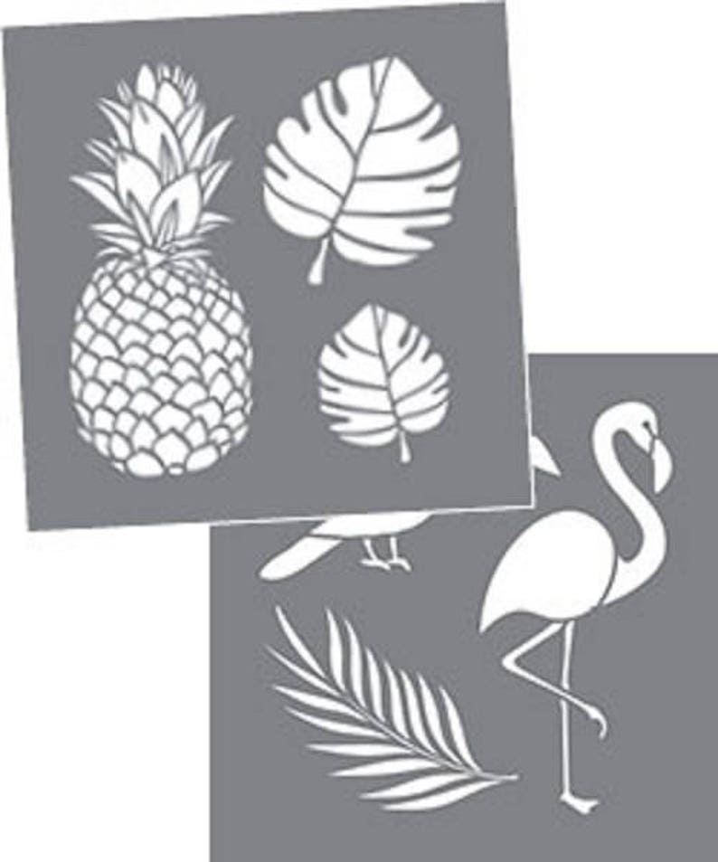 Americana Decor, Tropical, Pineapple, Birds, 8 x 8, 2 Stencils Per Package, Reusable Stencils image 1