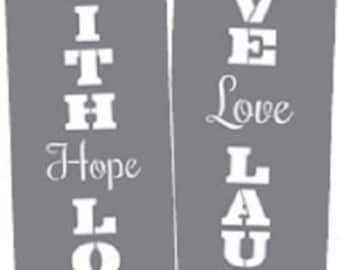 6" x 18", Americana Decor Stencils, Faith, Hope , Love, Live, Love, Laugh, 2 Stencils, Word Stencil