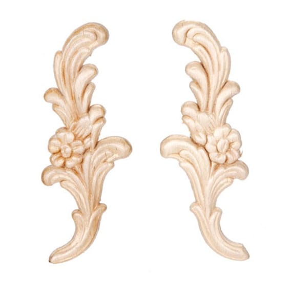 Floral Pair Wood Appliques Decorative Wood Wood Crafts 2 Pcs Etsy