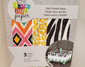 DecoArt Americana Decoupage Papers-Safari Life-Three Coordinating Designs, Mixed Media Art Paper