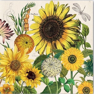 Four (4) Paper Cocktail Napkins for Decoupage and Paper Crafts, Sunflowers, Floral
