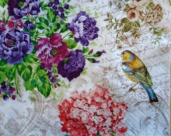 Floral Bird Luncheon Napkins for Decoupage - Charming Garden (20 Pack)