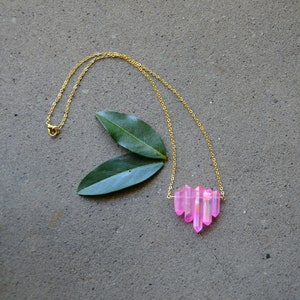 Pink Quartz Crystal Necklace | Titanium Quartz Necklace Raw Crystals Jewelry | Quartz Point Necklace | Healing Crystals Stones Jewelry Gift