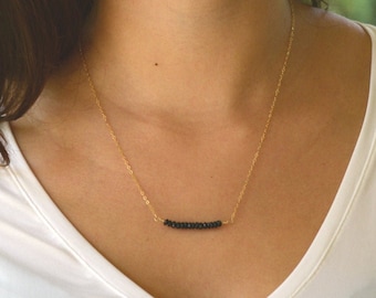 Black Tourmaline Necklace Empath Protection Necklace | Gold Filled Necklace | Sterling Silver Necklace | Beaded Bar Necklace Handmade Gift