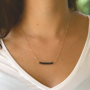 Schwarzer Turmalin Halskette Empath Schutz Halskette | Gold Filled Halskette | Sterling Silber Halskette | Perlen Bar Halskette handgemachtes Geschenk