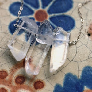 Sterlingzilveren ketting | Bergkristalketting | Ruwe kristallen ketting kwarts puntketting | Draadgewikkelde sieraden Handgemaakte ketting Cadeau